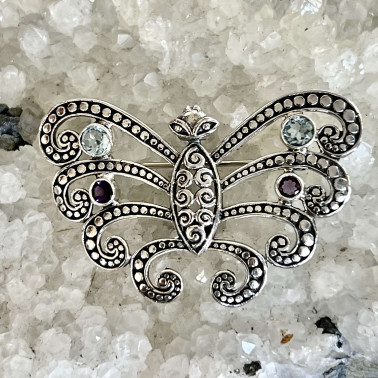 PD 15613 MX-(HANDMADE 925 BALI STERLING SILVER BUTERFLY PENDANTS WITH MIX STONES)
